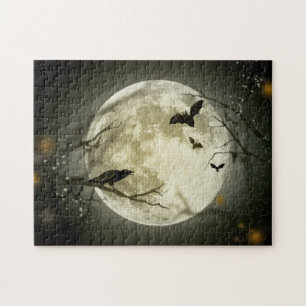 Puzzle Halloween Moon Spooky Crows