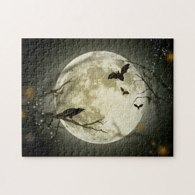Puzzle Halloween Moon Spooky Crows (Horizontal)