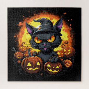 Puzzle Halloween Personalizado Spooky Witch Cat
