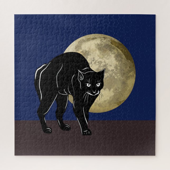 Puzzle Halloween Prowling Black Cat En Una Noche De Luna  (Vertical)