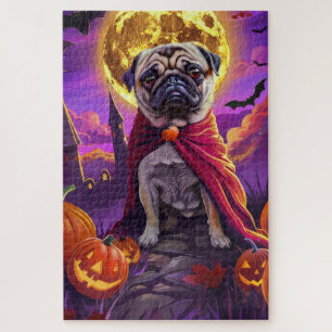 Puzzle Halloween Pug Vampiro Calabazas Espeluznante