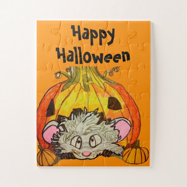PUZZLE HALLOWEEN PUMPKIN ON TOP OF A MOUSE  (Vertical)