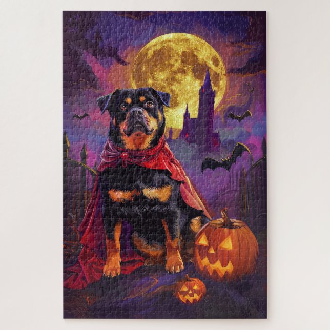Puzzle Halloween Rottweiler Vampis Pumpkins Scary (Vertical)