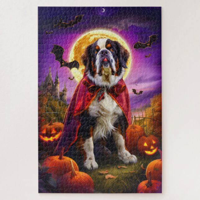 Puzzle Halloween Saint Bernard Calabazas de Vampiro miedo (Vertical)