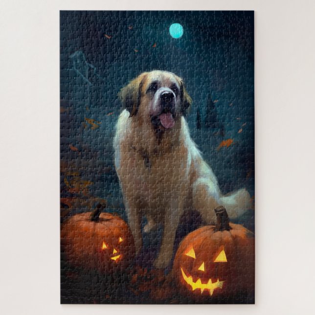 Puzzle Halloween Saint Bernard con calabazas aterradoras (Vertical)