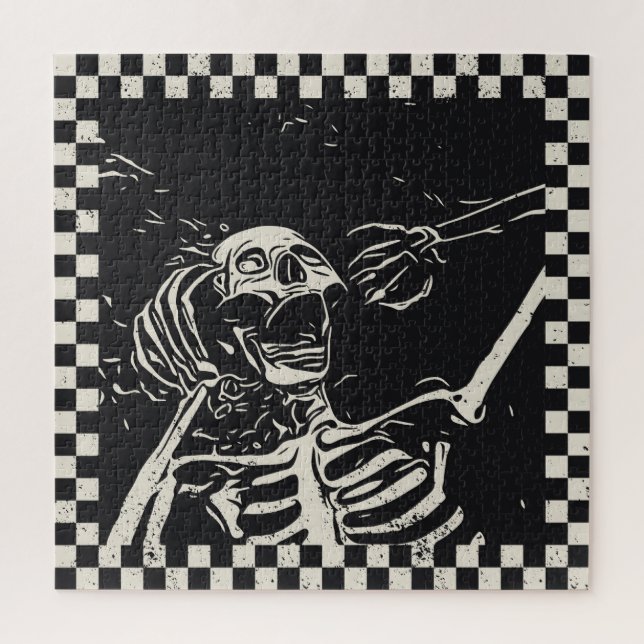 Puzzle Halloween Scary Skeleton Black White Checkpoint (Vertical)
