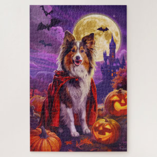 Puzzle Halloween Shetland Sheepdog Vampis Pumpkins Scary