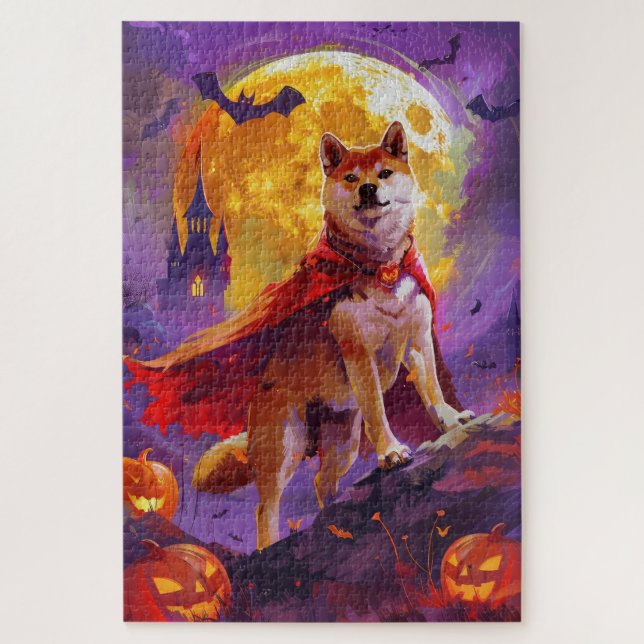 Puzzle Halloween Shiba Inu Vampis Pumpkins Scary (Vertical)