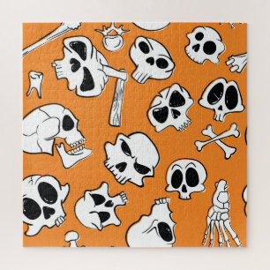 Puzzle Halloween Skulls Bones Doodle Pattern