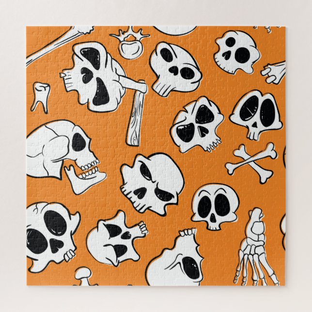 Puzzle Halloween Skulls Bones Doodle Pattern (Vertical)