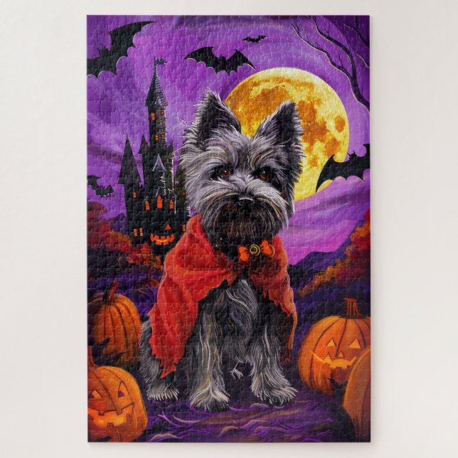 Puzzle Halloween Skye Terrier Vampire Calabazas Espeluzna (Vertical)