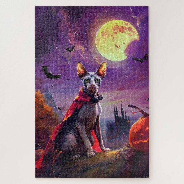 Puzzle Halloween Sphynx Cat Vampikins Sterrand (Vertical)