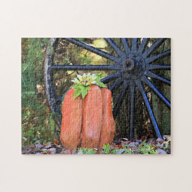 Puzzle Halloween Tiempo Madera Calabaza tallada y rueda d (Horizontal)