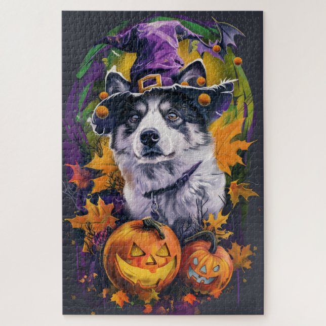 Puzzle Halloween y bruja espeluznante de Akita (Vertical)