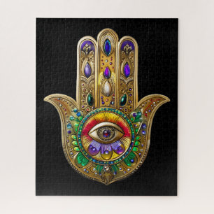 Puzzle Hamsa de oro pintado amatista rubí tercer ojo
