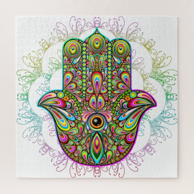 Puzzle Hamsa Fatma Hand Psychedelic Art (Vertical)