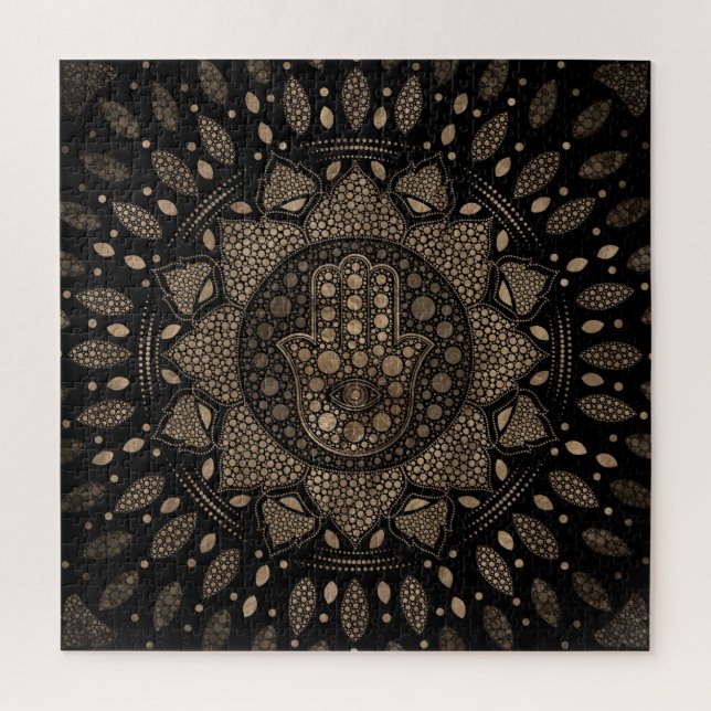 Puzzle Hamsa Mano-Mano de Fatima en Lotus mandala (Vertical)