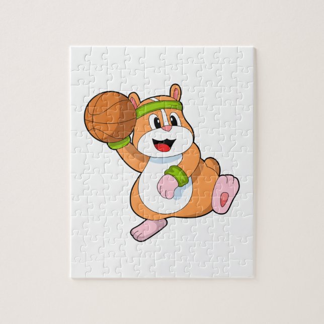 Puzzle Hamster como jugador de baloncesto con baloncesto (Vertical)