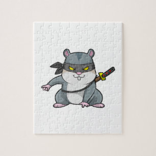Puzzle Hámster como Ninja en artes marciales con espada