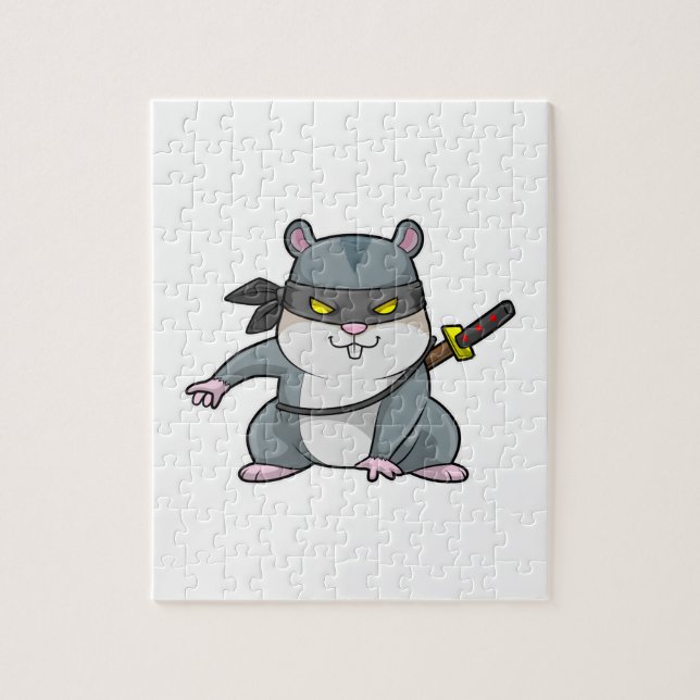 Puzzle Hámster como Ninja en artes marciales con espada (Vertical)