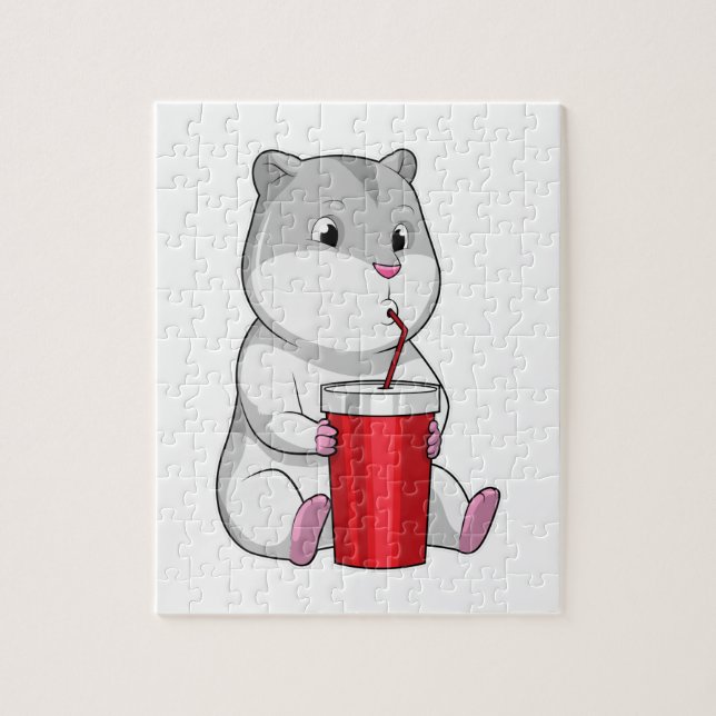 Puzzle Hamster con paja Mug y Bebida (Vertical)