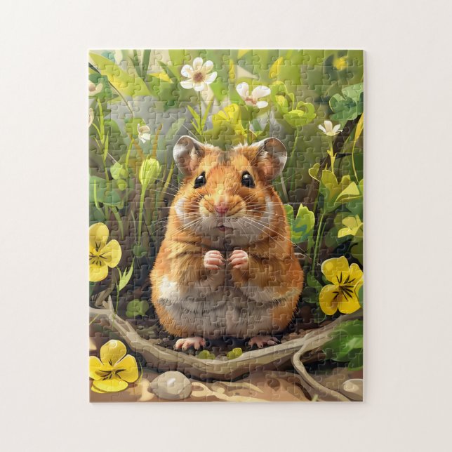 Puzzle Hamster Dorado Sirio En Un Campo De Flores (Vertical)