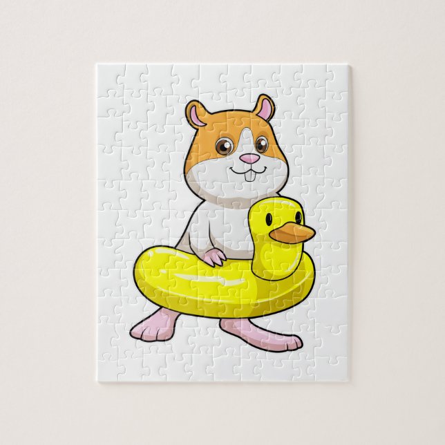 Puzzle Hamster en la playa con pato como anillo de nataci (Vertical)