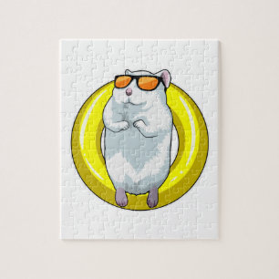 Puzzle Hamster en Natación con anillo de natación