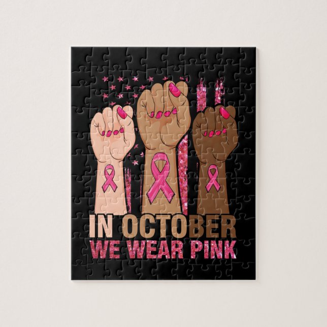 Puzzle Hand En Octubre usamos cáncer de mama rosa (Vertical)