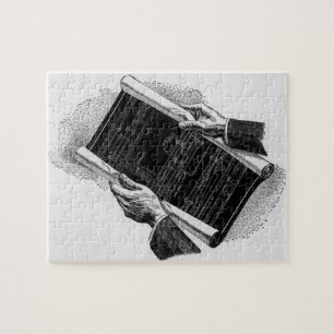Puzzle Hands w Architectural Blueprints, Vintage Business
