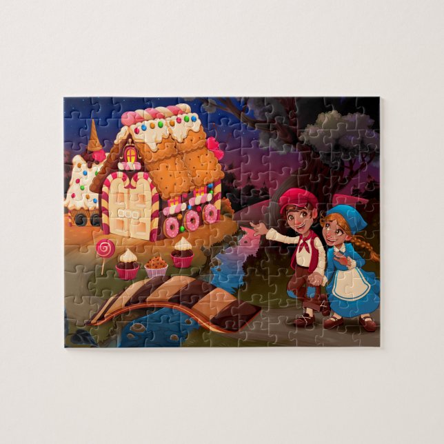 Puzzle Hansel y Gretel cerca de la casa de dulces cuento  (Horizontal)