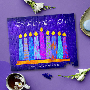 Puzzle Hanukkah Blue Boho Patrón de velas Paz Luz de amor