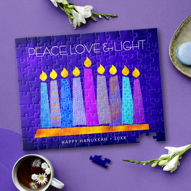 Puzzle Hanukkah Blue Boho Patrón de velas Paz Luz de amor (Subido por el creador)