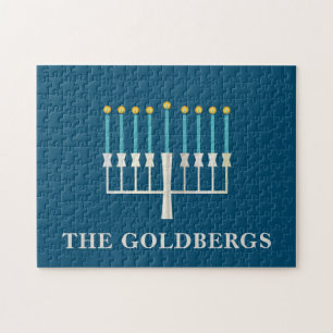 Puzzle Hanukkah Menorah en azul personalizado