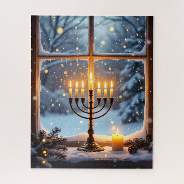 Puzzle Hanukkah Menorah resplandeciente en una nevada ven (Vertical)