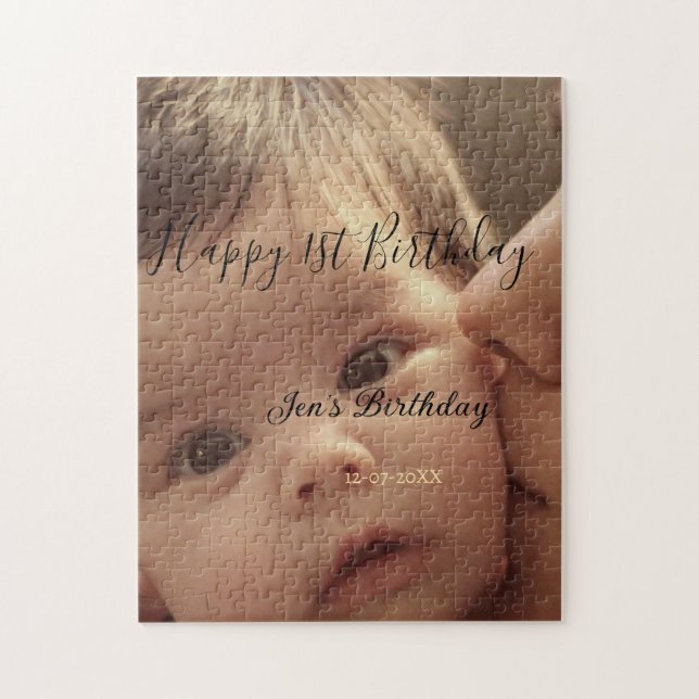 Puzzle Happy 1st birthday name photo date stylish calligr (Vertical)