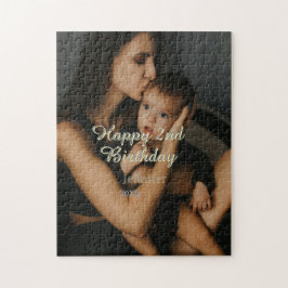 Puzzle Happy 2nd birthday kids baby mother yellow gray na