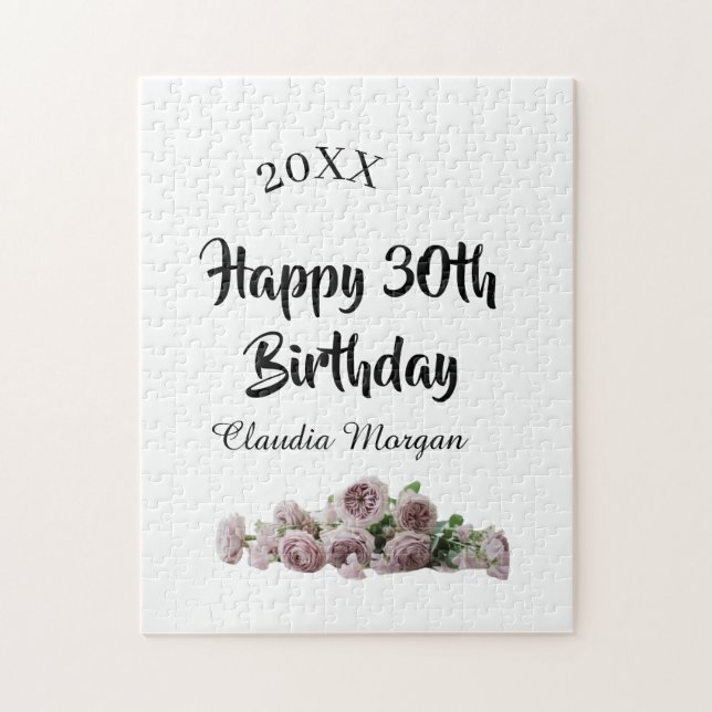 Puzzle Happy 30th birthday pink white mauve floral name y (Vertical)