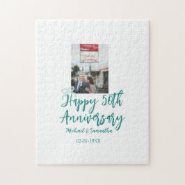 Puzzle Happy 50th anniversary photo turquoise bow name da
