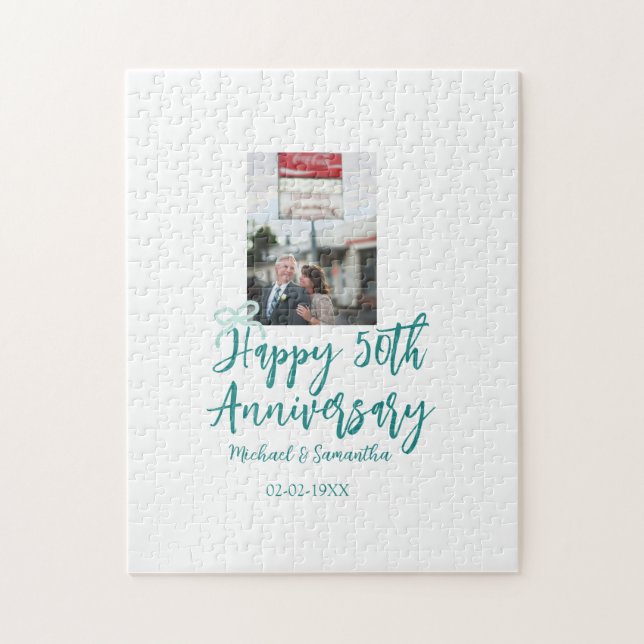 Puzzle Happy 50th anniversary photo turquoise bow name da (Vertical)
