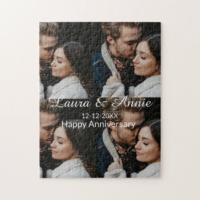Puzzle Happy anniversary photo collage name date simple w (Vertical)