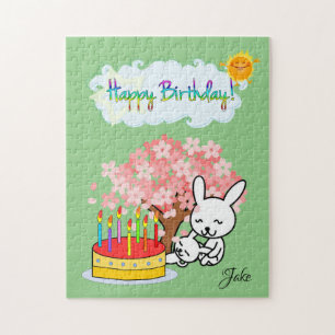 Puzzle Happy Birday Rabbit Tree Cake Sun