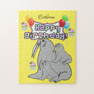 Puzzle Happy Birthday Seal Balloons Cupcake