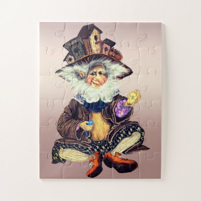 Puzzle Happy Cute Gnome ama a los pájaros - Fantástica pi (Vertical)