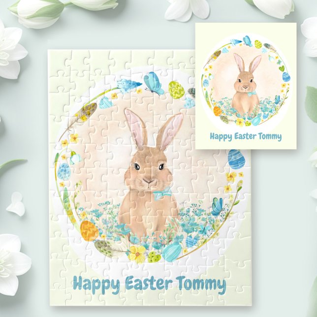 Puzzle Happy Easter Cute Bunny personalizado (Happy Easter Cute Bunny personalized Jigsaw Puzzle)