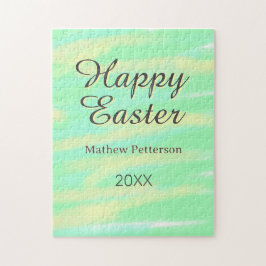 Puzzle Happy Easter green yellow pastel gray name year 