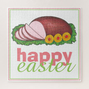 Puzzle Happy Easter Pink Glazed Sliced Ham Platter