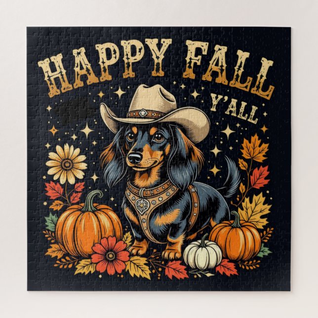Puzzle Happy Fall Y'All Dachshund (Vertical)