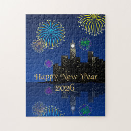 Puzzle Happy New Year’s Eve Midnight Fireworks City Light