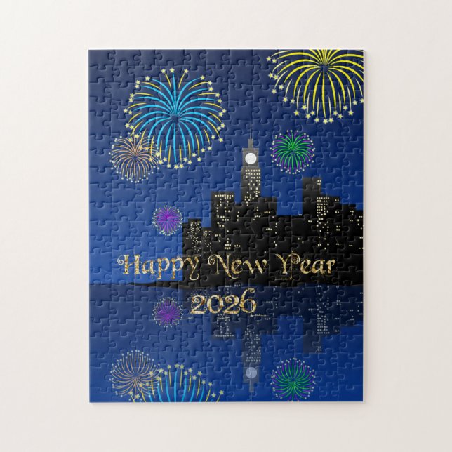 Puzzle Happy New Year’s Eve Midnight Fireworks City Light (Vertical)